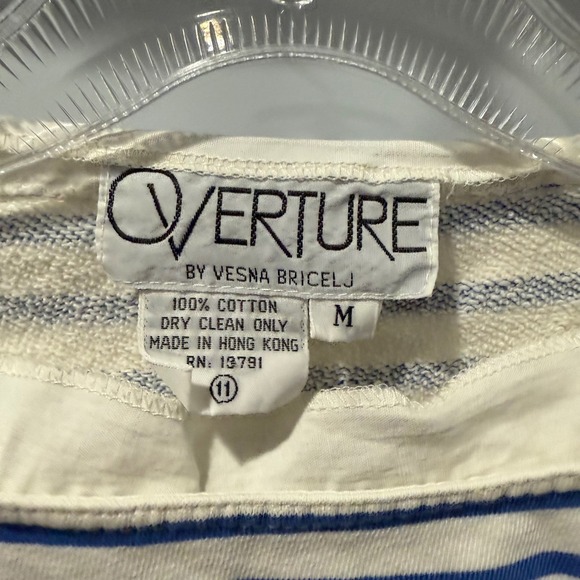 Overture by Vesna Bricelj Nautical Stripe Tee M Blue White Breton Top Gold - Picture 4 of 5